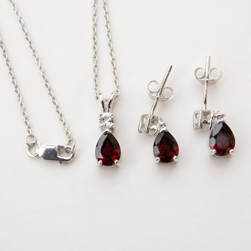Silver Smile Sterling Silver Jewelry Set For Women With Pear Shaped 7x5mm Gemstone Necklace, 3mm Natural White Topaz, and Matching Pear Shaped Earrings For Her in Saudi Arabia