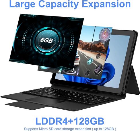 Tibuta 2 in 1 Windows 11 Tablet PC 10.1 Inch IPS 1280 * 800 Intel Celeron N4100 Processor Dual-Mode Linked Keyboard 128G ROM Portable Computer in Kuwait