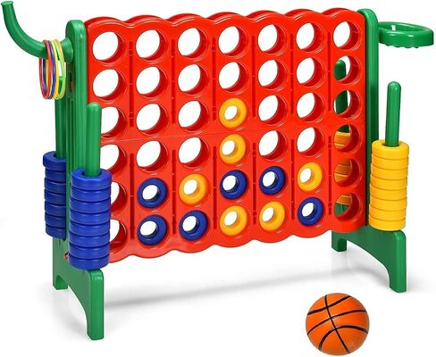 Giant 4 in a Row Connect Game, Jumbo 4 to Score Game Set w/ 42 Chess Rings, Basketball & Hoop, Toss Rings & Quick-Release Lever, Indoor & Outdoor Family Party Game for Kids & Adults in Saudi Arabia