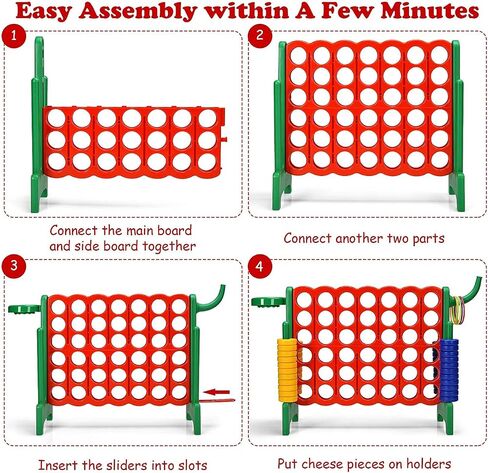 Giant 4 in a Row Connect Game, Jumbo 4 to Score Game Set w/ 42 Chess Rings, Basketball & Hoop, Toss Rings & Quick-Release Lever, Indoor & Outdoor Family Party Game for Kids & Adults in Saudi Arabia