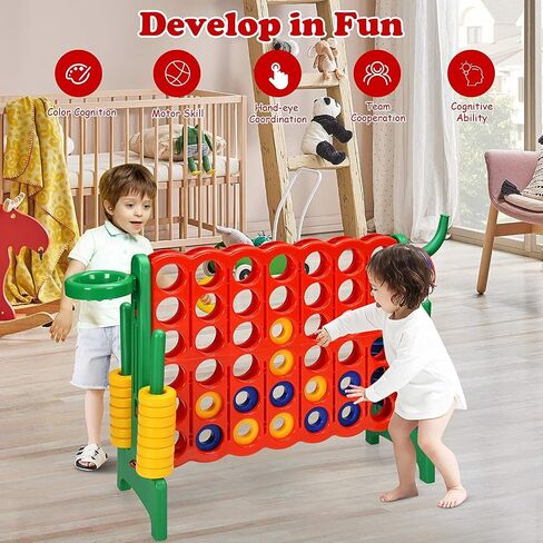 Giant 4 in a Row Connect Game, Jumbo 4 to Score Game Set w/ 42 Chess Rings, Basketball & Hoop, Toss Rings & Quick-Release Lever, Indoor & Outdoor Family Party Game for Kids & Adults in Saudi Arabia