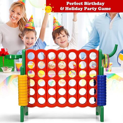 Giant 4 in a Row Connect Game, Jumbo 4 to Score Game Set w/ 42 Chess Rings, Basketball & Hoop, Toss Rings & Quick-Release Lever, Indoor & Outdoor Family Party Game for Kids & Adults in Saudi Arabia