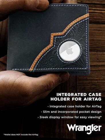 Wrangler Men’s Bifold Slim RFID Blocking Wallet, Genuine Leather, Casual Everyday 11-22 Card Capacity with AirTag Holder Window (Brown) in Saudi Arabia