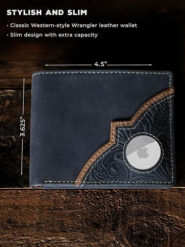 Wrangler Men’s Bifold Slim RFID Blocking Wallet, Genuine Leather, Casual Everyday 11-22 Card Capacity with AirTag Holder Window (Brown) in Saudi Arabia