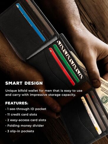 Wrangler Men’s Bifold Slim RFID Blocking Wallet, Genuine Leather, Casual Everyday 11-22 Card Capacity with AirTag Holder Window (Brown) in Saudi Arabia
