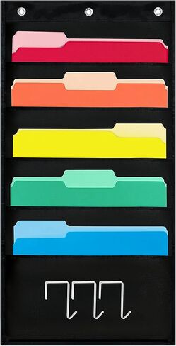 Essex Wares - منظم ملفات مخطط 10 جيوب مع 3 خطافات تعليق - منظم ملفات معلق 10 جيوب لتنظيم الفصل الدراسي، منظم مكتب - منظم معلق من البوليستر مع جيوب in Kuwait