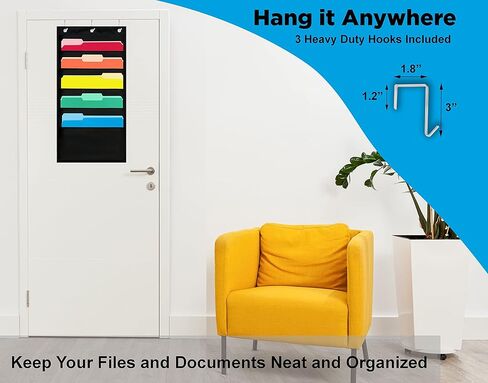 Essex Wares - منظم ملفات مخطط 10 جيوب مع 3 خطافات تعليق - منظم ملفات معلق 10 جيوب لتنظيم الفصل الدراسي، منظم مكتب - منظم معلق من البوليستر مع جيوب in Kuwait