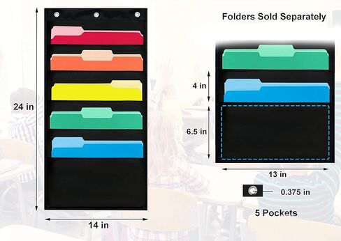 Essex Wares - منظم ملفات مخطط 10 جيوب مع 3 خطافات تعليق - منظم ملفات معلق 10 جيوب لتنظيم الفصل الدراسي، منظم مكتب - منظم معلق من البوليستر مع جيوب in Kuwait