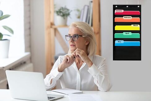 Essex Wares - منظم ملفات مخطط 10 جيوب مع 3 خطافات تعليق - منظم ملفات معلق 10 جيوب لتنظيم الفصل الدراسي، منظم مكتب - منظم معلق من البوليستر مع جيوب in Kuwait