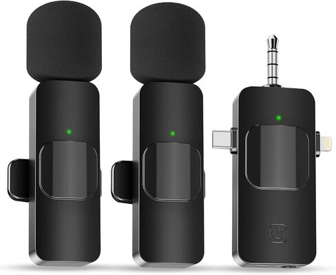3 in 1 Mini Microphone Wireless Lavalier Microphones for iPhone,Android,Camera,Laptop Cordless Double Mics Video Recording Lav Mic for Interview,Vlog in Saudi Arabia