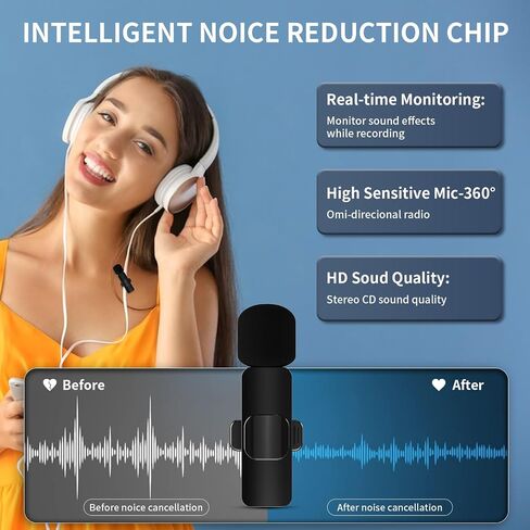 3 in 1 Mini Microphone Wireless Lavalier Microphones for iPhone,Android,Camera,Laptop Cordless Double Mics Video Recording Lav Mic for Interview,Vlog in Saudi Arabia