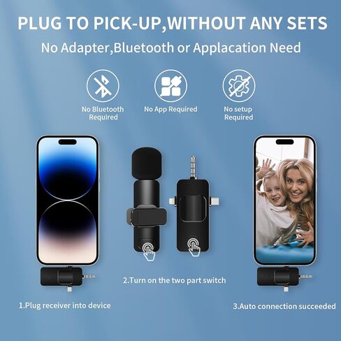 3 in 1 Mini Microphone Wireless Lavalier Microphones for iPhone,Android,Camera,Laptop Cordless Double Mics Video Recording Lav Mic for Interview,Vlog in Saudi Arabia