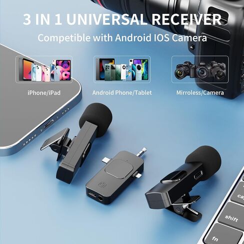 3 in 1 Mini Microphone Wireless Lavalier Microphones for iPhone,Android,Camera,Laptop Cordless Double Mics Video Recording Lav Mic for Interview,Vlog in Saudi Arabia