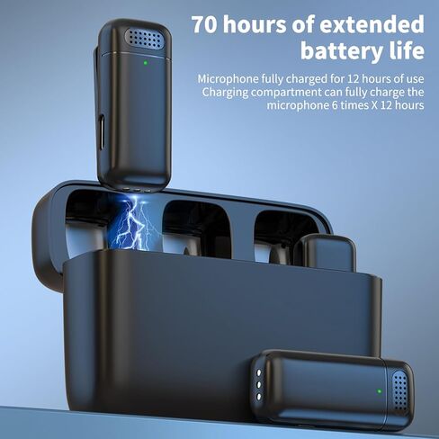 ميكروفونات LLreLi لهاتف iPhone 15، قطعتان من ميكروفون Lavalier اللاسلكي مع علبة شحن - التوصيل والتشغيل، جودة صوت واضحة لجهاز iP15 Pro/Max والمزيد، K13 in Kuwait