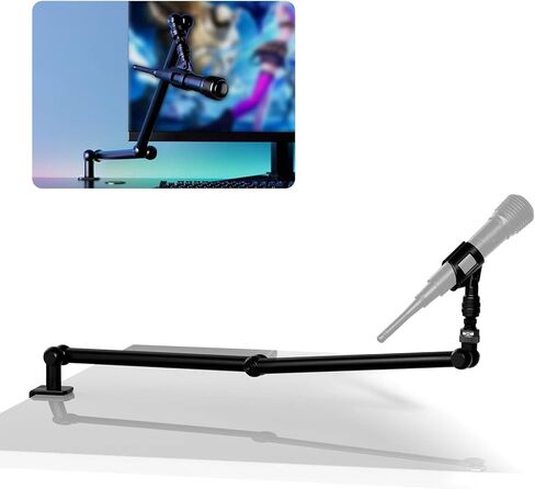 ذراع ذراع ميكروفون منخفض المستوى، حامل ذراع ميكروفون قابل للتعديل من روبيسي مع مشبك تثبيت مكتبي/محول لولبي/مشبك ميكروفون، ذراع منخفض من الألومنيوم قابل للدوران بالكامل للبودكاست/البث/الألعاب/المكتب in Kuwait