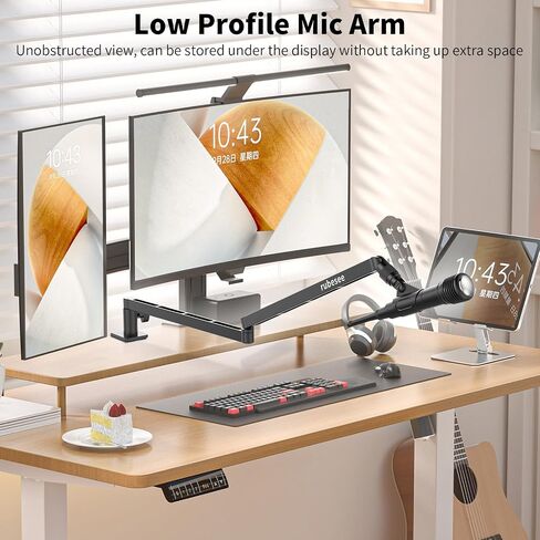 Low Profile Microphone Boom Arm, rubesee Adjustable Stick Mic Arm Stand with Desk Mount Clamp/Screw Adapter/Microphone Clip, Fully Rotatable Aluminum Low Arm for Podcast/Streaming/Gaming/Office in Saudi Arabia