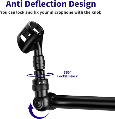 ذراع ذراع ميكروفون منخفض المستوى، حامل ذراع ميكروفون قابل للتعديل من روبيسي مع مشبك تثبيت مكتبي/محول لولبي/مشبك ميكروفون، ذراع منخفض من الألومنيوم قابل للدوران بالكامل للبودكاست/البث/الألعاب/المكتب in Kuwait