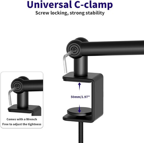 ذراع ذراع ميكروفون منخفض المستوى، حامل ذراع ميكروفون قابل للتعديل من روبيسي مع مشبك تثبيت مكتبي/محول لولبي/مشبك ميكروفون، ذراع منخفض من الألومنيوم قابل للدوران بالكامل للبودكاست/البث/الألعاب/المكتب in Kuwait