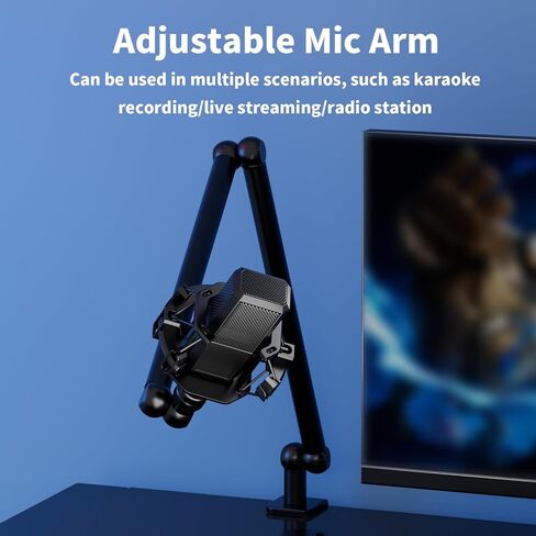 ذراع ذراع ميكروفون منخفض المستوى، حامل ذراع ميكروفون قابل للتعديل من روبيسي مع مشبك تثبيت مكتبي/محول لولبي/مشبك ميكروفون، ذراع منخفض من الألومنيوم قابل للدوران بالكامل للبودكاست/البث/الألعاب/المكتب in Kuwait