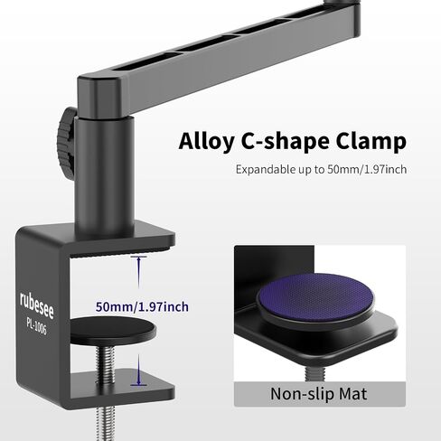 Low Profile Microphone Boom Arm, rubesee Adjustable Stick Mic Arm Stand with Desk Mount Clamp/Screw Adapter/Microphone Clip, Fully Rotatable Aluminum Low Arm for Podcast/Streaming/Gaming/Office in Saudi Arabia