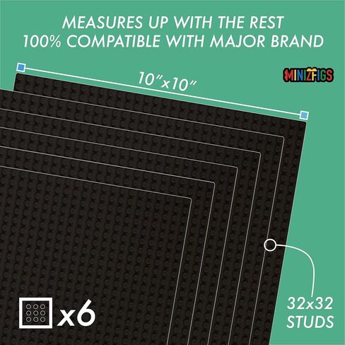 Classic Baseplate Building Base Plates for Building Bricks | 100% Compatible with Major Brands-Baseplate | 10" x 10" | Black | for Kids 3+ | 6 Pack in Saudi Arabia