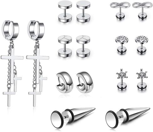 8 Paris Earring Studs Set Mixed Styles Punk Cool Skull Claw Stud Earrings Sets Fake Illusion Ear Gauge Hinged Dangle Cross Spike Hinged Hoop Earrings Tunnel Plugs in Saudi Arabia