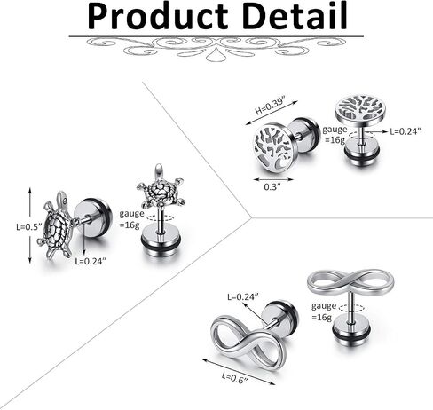8 Paris Earring Studs Set Mixed Styles Punk Cool Skull Claw Stud Earrings Sets Fake Illusion Ear Gauge Hinged Dangle Cross Spike Hinged Hoop Earrings Tunnel Plugs in Saudi Arabia