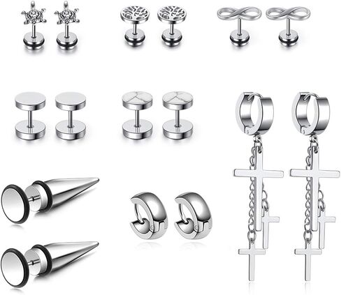 8 Paris Earring Studs Set Mixed Styles Punk Cool Skull Claw Stud Earrings Sets Fake Illusion Ear Gauge Hinged Dangle Cross Spike Hinged Hoop Earrings Tunnel Plugs in Saudi Arabia
