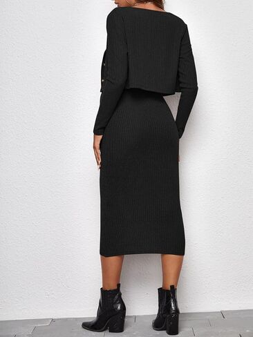 Verdusa Women's Maternity 2 Pieces V Neck Long Cami Dress and Long Sleeve Cardigan Black L in Saudi Arabia