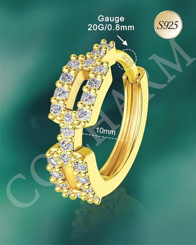 COCHARM 925 Sterling Silver Nose Rings Hoop 20g Cartilage Hoop Cubic Zirconia Huggie Hoop Earrings Daith Piercing Jewelry Rook Helix Tragus Earrings for Women Men in Saudi Arabia