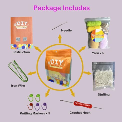 طقم كروشيه جديد للمبتدئين من كونلاند، طقم مكون من 6 قطع من الزهور بوعاء للبالغين والأطفال، طقم حياكة كروشيه للمبتدئين مع تعليمات خطوة بخطوة ودروس فيديو (بنفسجي) in Kuwait