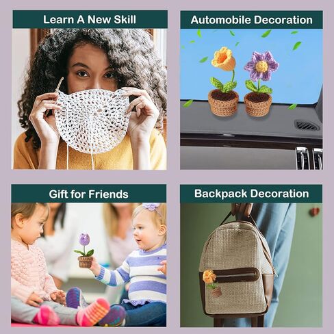 طقم كروشيه جديد للمبتدئين من كونلاند، طقم مكون من 6 قطع من الزهور بوعاء للبالغين والأطفال، طقم حياكة كروشيه للمبتدئين مع تعليمات خطوة بخطوة ودروس فيديو (بنفسجي) in Kuwait