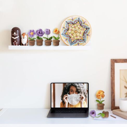 طقم كروشيه جديد للمبتدئين من كونلاند، طقم مكون من 6 قطع من الزهور بوعاء للبالغين والأطفال، طقم حياكة كروشيه للمبتدئين مع تعليمات خطوة بخطوة ودروس فيديو (بنفسجي) in Kuwait