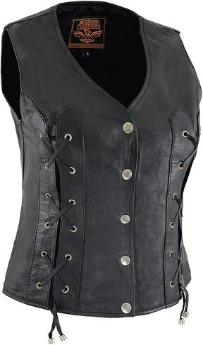 Milwaukee Leather SH1216 Ladies Black Leather Vest with Front Laces in Saudi Arabia