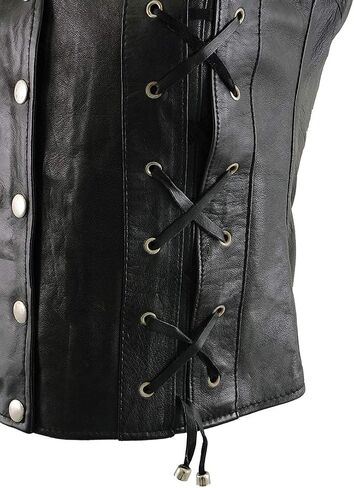 Milwaukee Leather SH1216 Ladies Black Leather Vest with Front Laces in Saudi Arabia