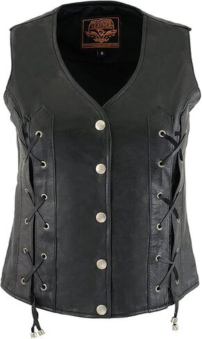 Milwaukee Leather SH1216 Ladies Black Leather Vest with Front Laces in Saudi Arabia