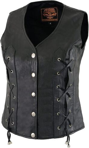 Milwaukee Leather SH1216 Ladies Black Leather Vest with Front Laces in Saudi Arabia