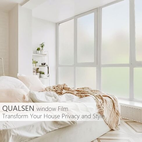 Qualsen Window Privacy Film Frosted Glass Window Film Static Cling Privacy Film for Glass Windows UV Bolocking Non Adhesive Window Film for Office Home Living Room Bedroom 35.4x78.7inch(90x200cm) in Saudi Arabia
