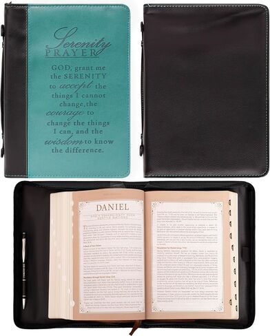 Christian Art Gifts Women's Fashion Bible Cover Serenity Prayer, Aqua/Black Faux Leather, Large in Saudi Arabia
