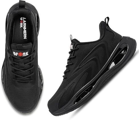 أحذية LARNMERN بمقدمة فولاذية واسعة للرجال أحذية رياضية للعمل خفيفة الوزن وآمنة ومريحة، أحذية تنس غير قابلة للتدمير وقابلة للتنفس (10 رجال عريض، أسود) in Kuwait