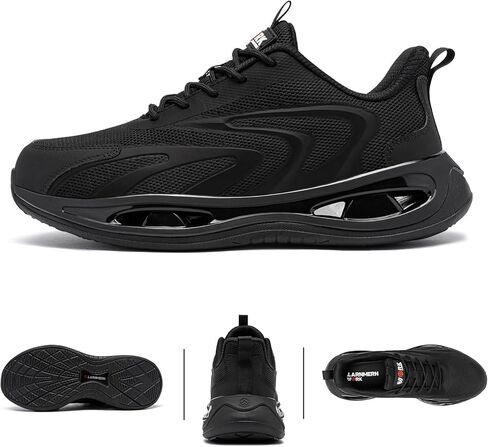 أحذية LARNMERN بمقدمة فولاذية واسعة للرجال أحذية رياضية للعمل خفيفة الوزن وآمنة ومريحة، أحذية تنس غير قابلة للتدمير وقابلة للتنفس (10 رجال عريض، أسود) in Kuwait