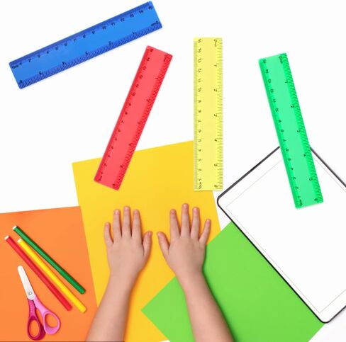 32 عبوة من مساطر بلاستيكية مقاس 6 بوصات مع مساطر قياس بوصة وسنتيمترات مساطر صغيرة للأطفال في الفصول المدرسية واللوازم المكتبية (ملونة) in Kuwait
