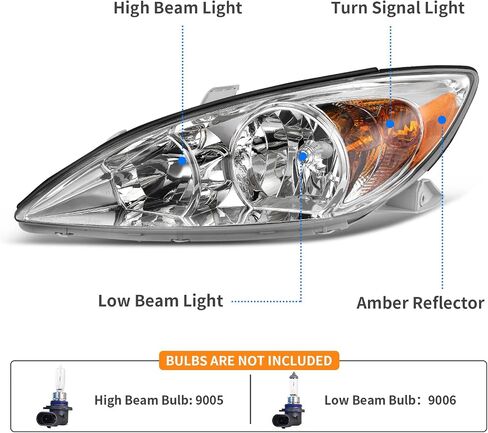 DWVO Headlight Assembly Compatible with 2002-2004 Camry(Only Fits LE/XLE) Driver and Passenger Side Replacement Headlamps Chrome Housing Clear Lens in Saudi Arabia