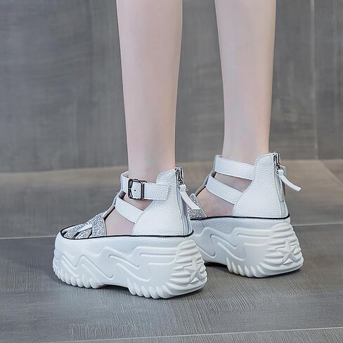 Women's Rhinestones Chunky Platform Cutout Sneakers With Adjustable Ankle Strap Fashion Breathable Wedge Increasing Comfort Sports Sandals With Back Zipper Casual Walking Sandals in Saudi Arabia