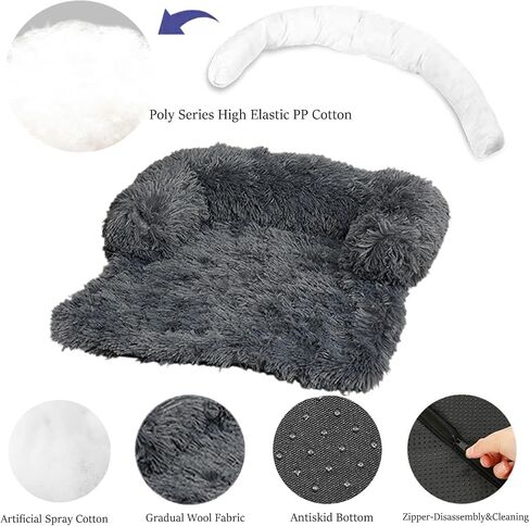 Cat Bed for Protect Sofa Small Dog Puppy Bed Fluffy Plush Small Dog Couch for Pets Kitties Anti Anxiety Small Animals Mat with Removable Washable Cover (Dark Blue) in Saudi Arabia