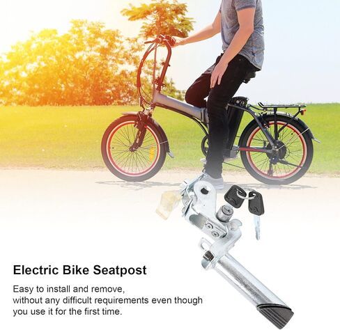 VBESTLIFE Electric Bike Seat Post, Electric Bike Metal Seatpost Foldable with Anti Theft Key Internal Lock Bike Accessory in Saudi Arabia