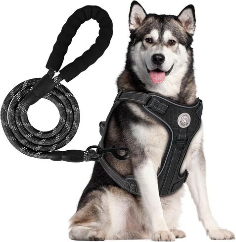 Large Tactical Dog Harness - Heavy Duty Reflective Vest for Military Service Dogs | Escape-Proof, No-Pull Design with Metal Buckle - Blue in Saudi Arabia