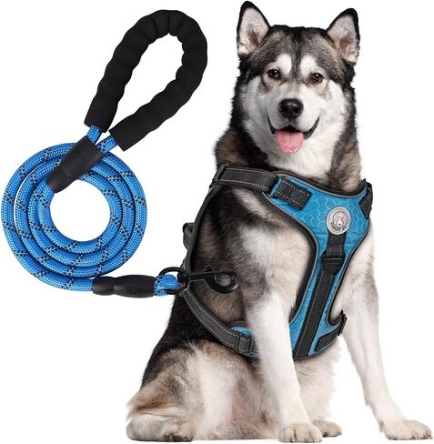 Large Tactical Dog Harness - Heavy Duty Reflective Vest for Military Service Dogs | Escape-Proof, No-Pull Design with Metal Buckle - Blue in Saudi Arabia