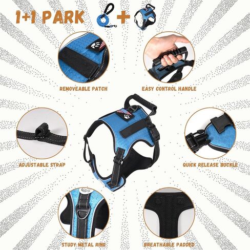 Large Tactical Dog Harness - Heavy Duty Reflective Vest for Military Service Dogs | Escape-Proof, No-Pull Design with Metal Buckle - Blue in Saudi Arabia