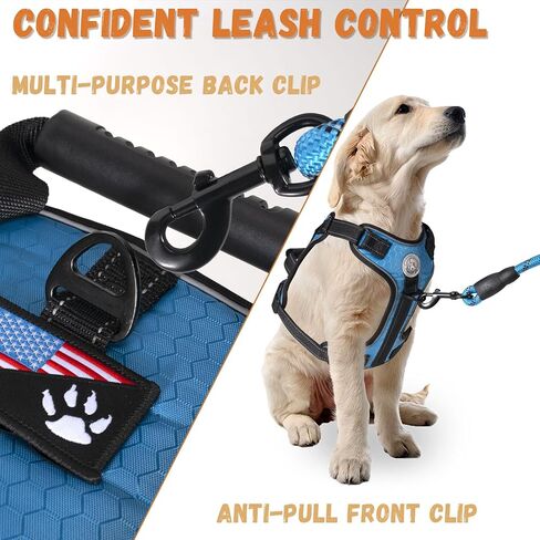Large Tactical Dog Harness - Heavy Duty Reflective Vest for Military Service Dogs | Escape-Proof, No-Pull Design with Metal Buckle - Blue in Saudi Arabia